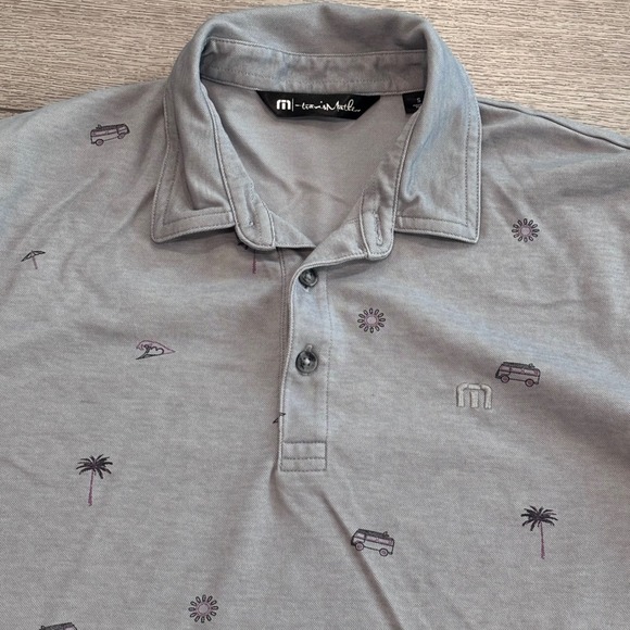 TravisMathew Other - Travis Mathew Polo Shirt Mens Small Gray Beach Print AOP‎ Golf Casual Preppy